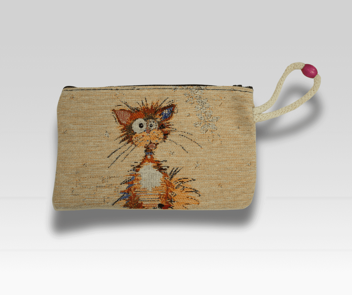 Zubehörtasche mit Motiv – z. B. bunte Katze | Für Strick- & Häkelprojekte